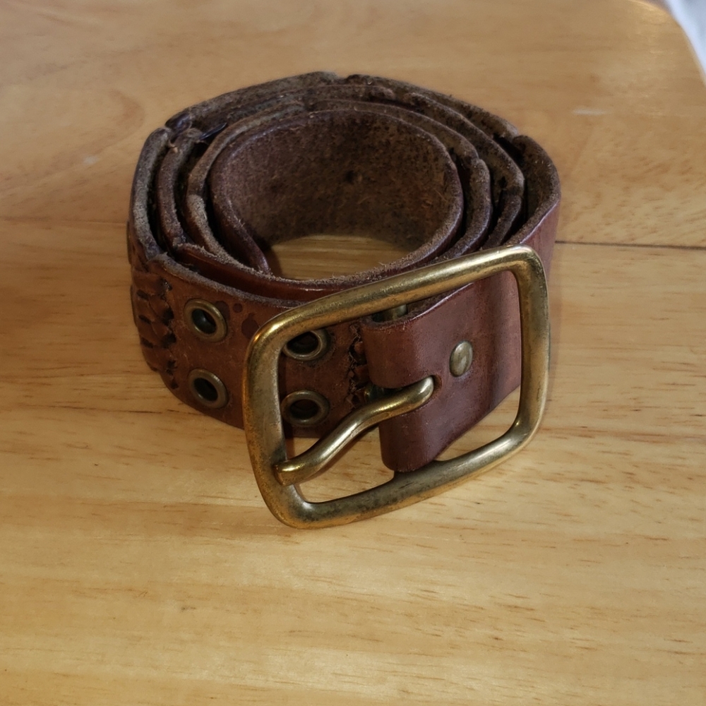 Leather belt with brass buckle